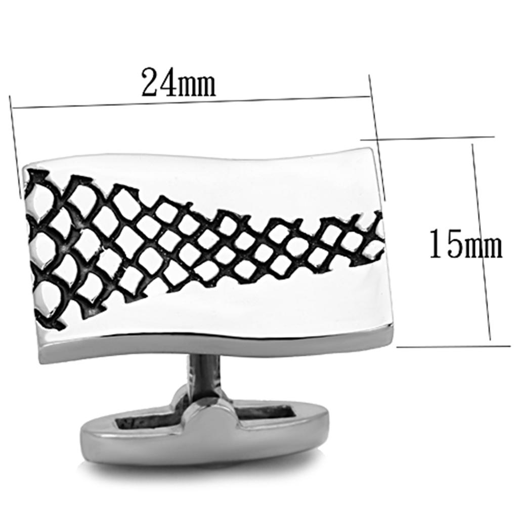 High polished (no plating) Stainless Steel Cufflink with Epoxy in Jet