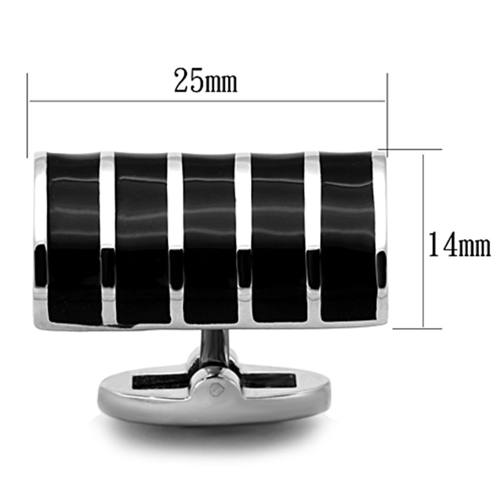 High polished (no plating) Stainless Steel Cufflink with Epoxy in Jet