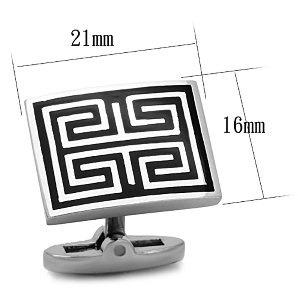 High polished (no plating) Stainless Steel Cufflink with Epoxy in Jet