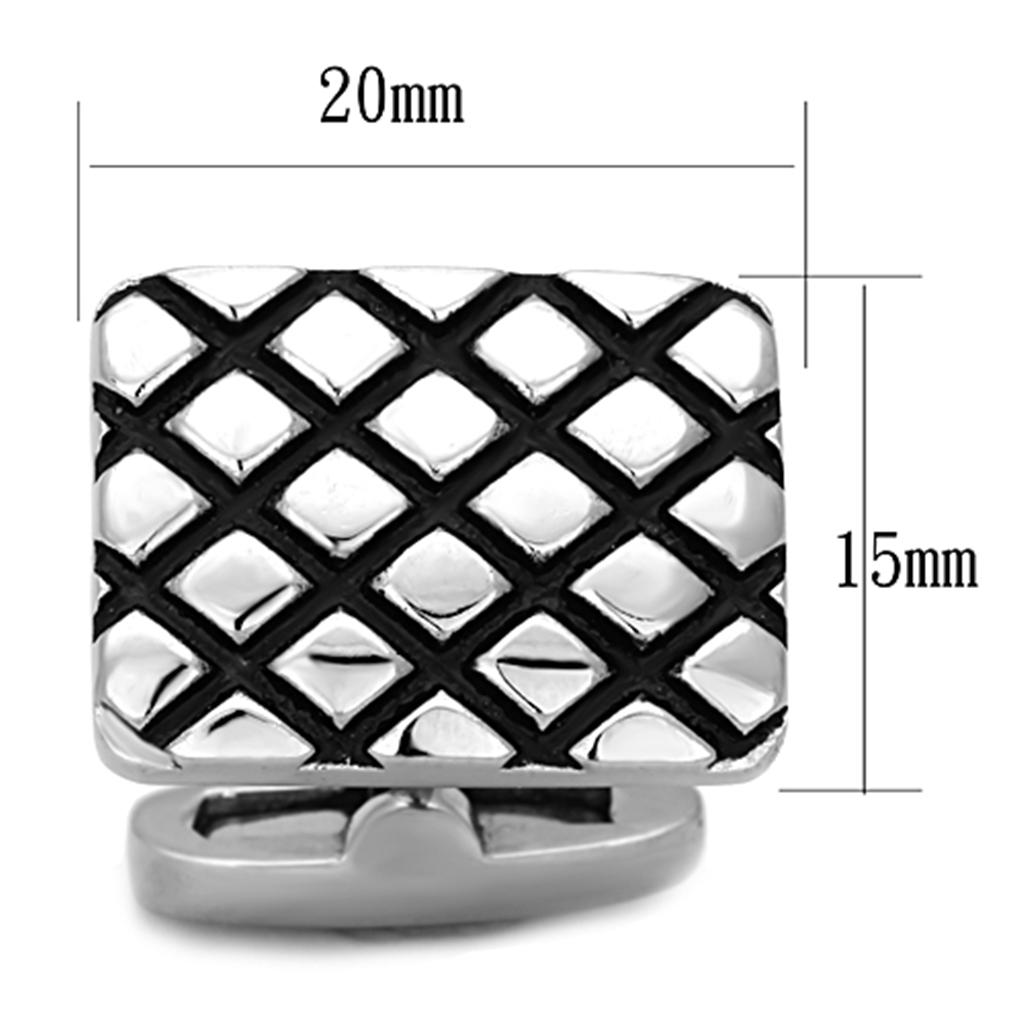 High polished (no plating) Stainless Steel Cufflink with Epoxy in Jet