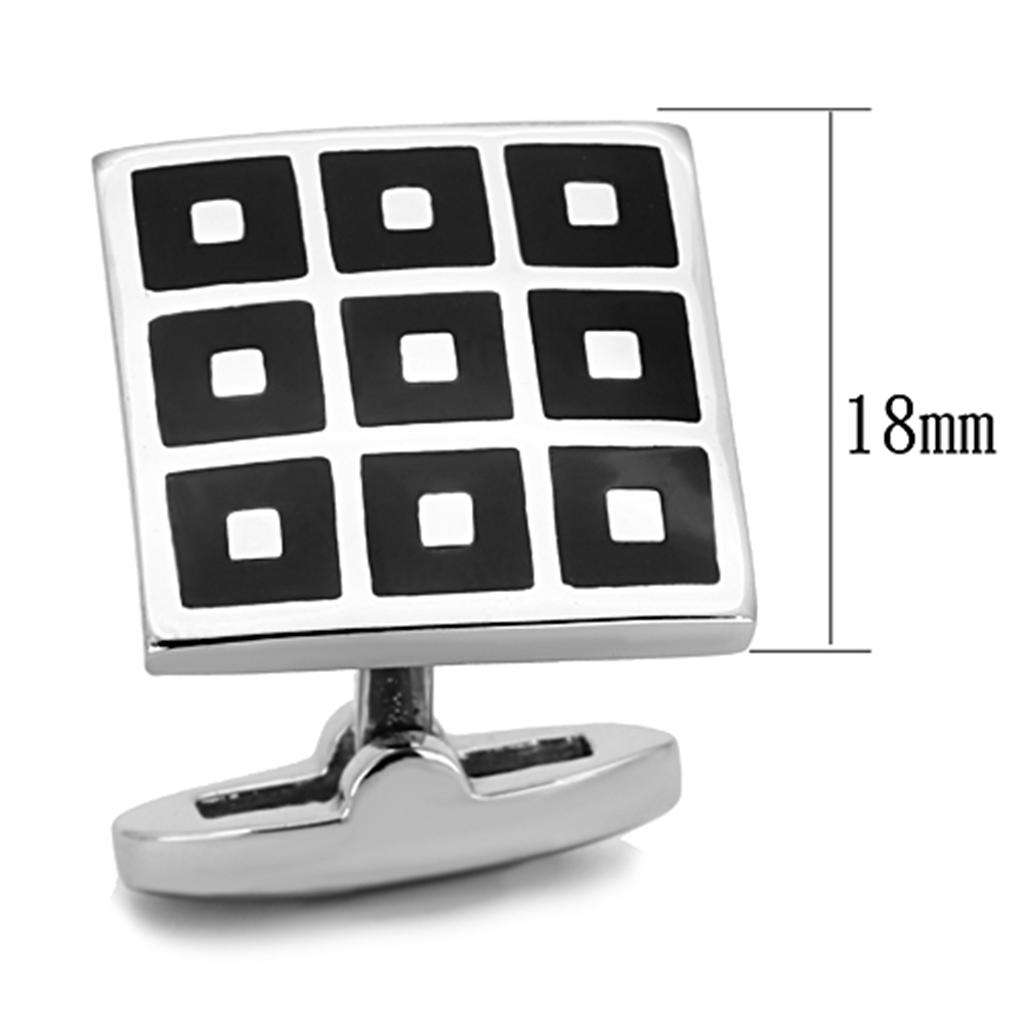 High polished (no plating) Stainless Steel Cufflink with Epoxy in Jet