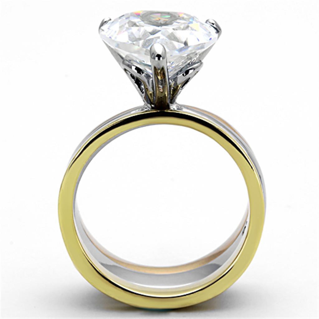 Three Tone (IP Gold & IP Rose Gold & High Polished) Stainless Steel Ring with AAA Grade CZ in Clear