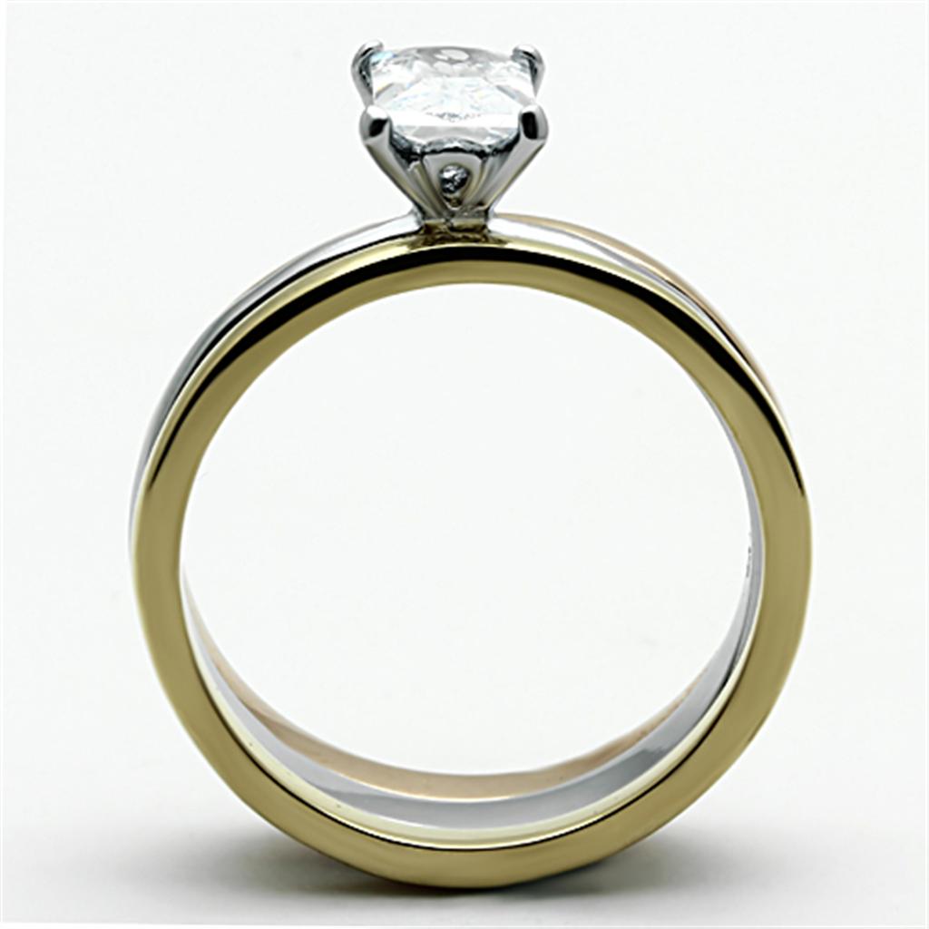 Three Tone (IP Gold & IP Rose Gold & High Polished) Stainless Steel Ring with AAA Grade CZ in Clear