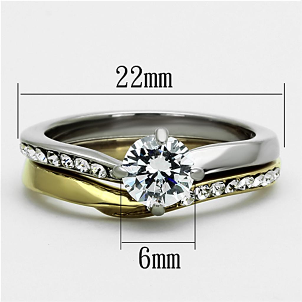 Two-Tone IP Gold (Ion Plating) Stainless Steel Ring with AAA Grade CZ in Clear