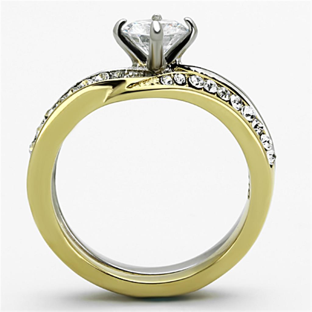 Two-Tone IP Gold (Ion Plating) Stainless Steel Ring with AAA Grade CZ in Clear