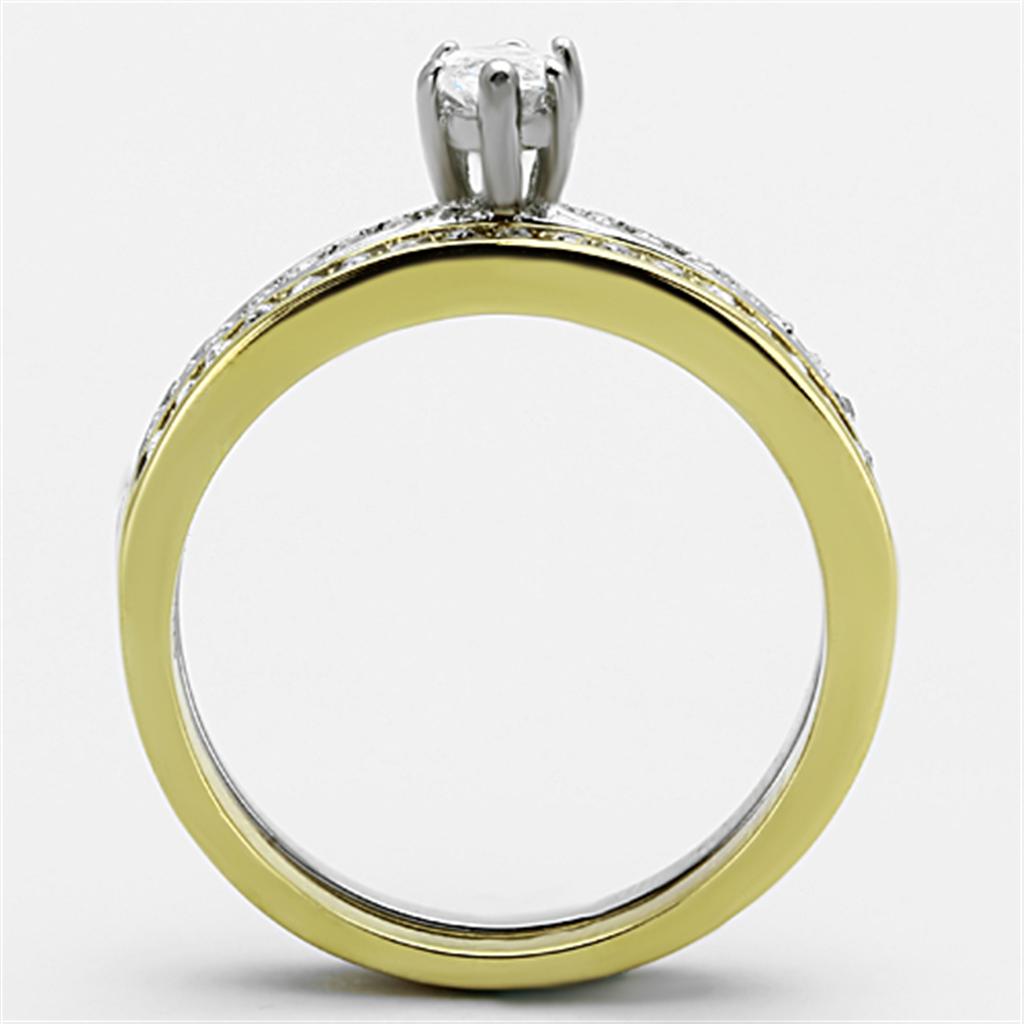 Two-Tone IP Gold (Ion Plating) Stainless Steel Ring with AAA Grade CZ in Clear