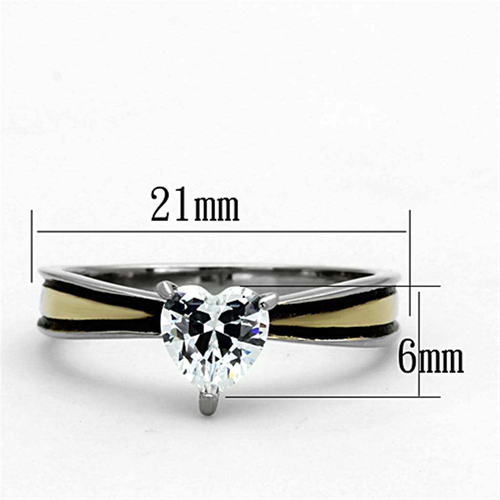 Two-Tone IP Gold (Ion Plating) Stainless Steel Ring with AAA Grade CZ in Clear