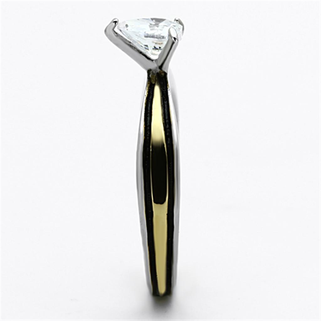 Two-Tone IP Gold (Ion Plating) Stainless Steel Ring with AAA Grade CZ in Clear
