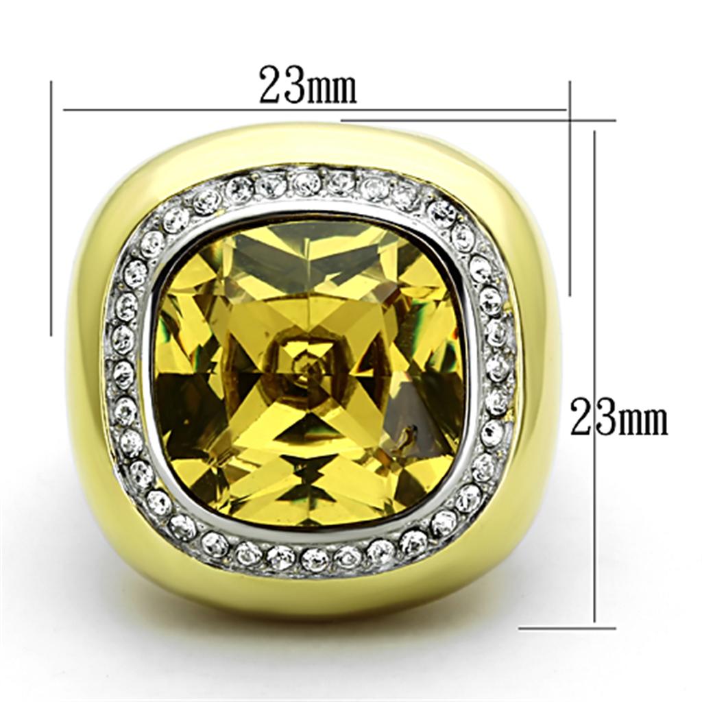 Two-Tone IP Gold (Ion Plating) Stainless Steel Ring with Synthetic Synthetic Glass in Topaz