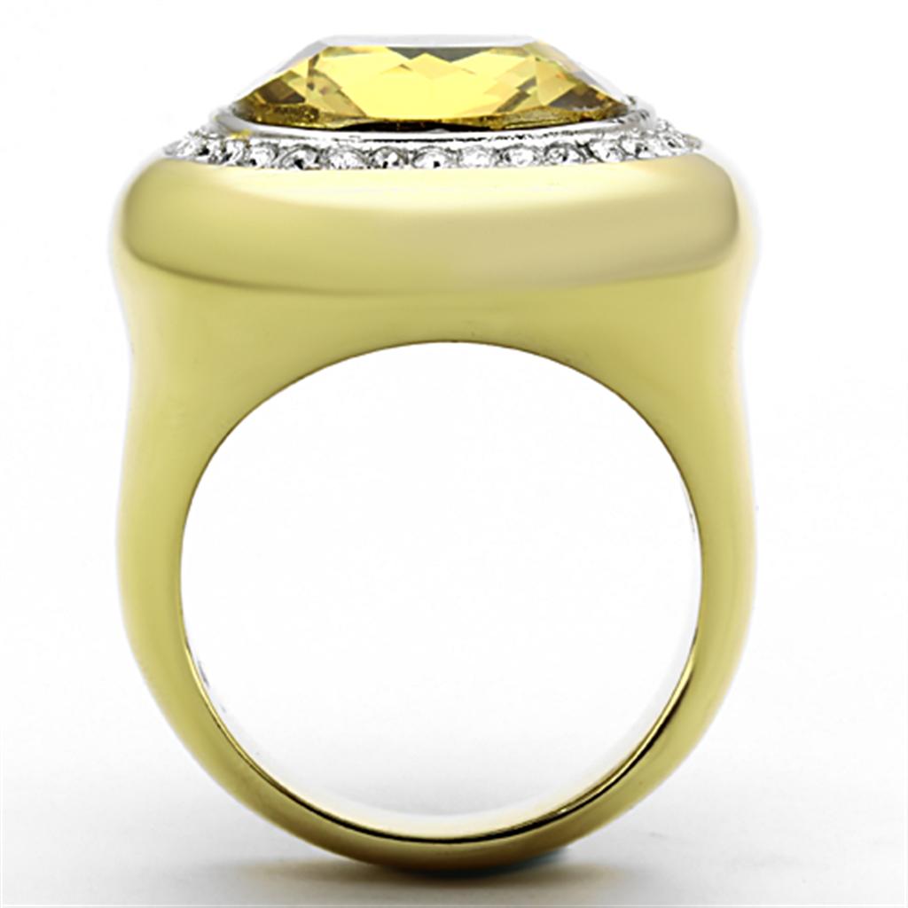 Two-Tone IP Gold (Ion Plating) Stainless Steel Ring with Synthetic Synthetic Glass in Topaz