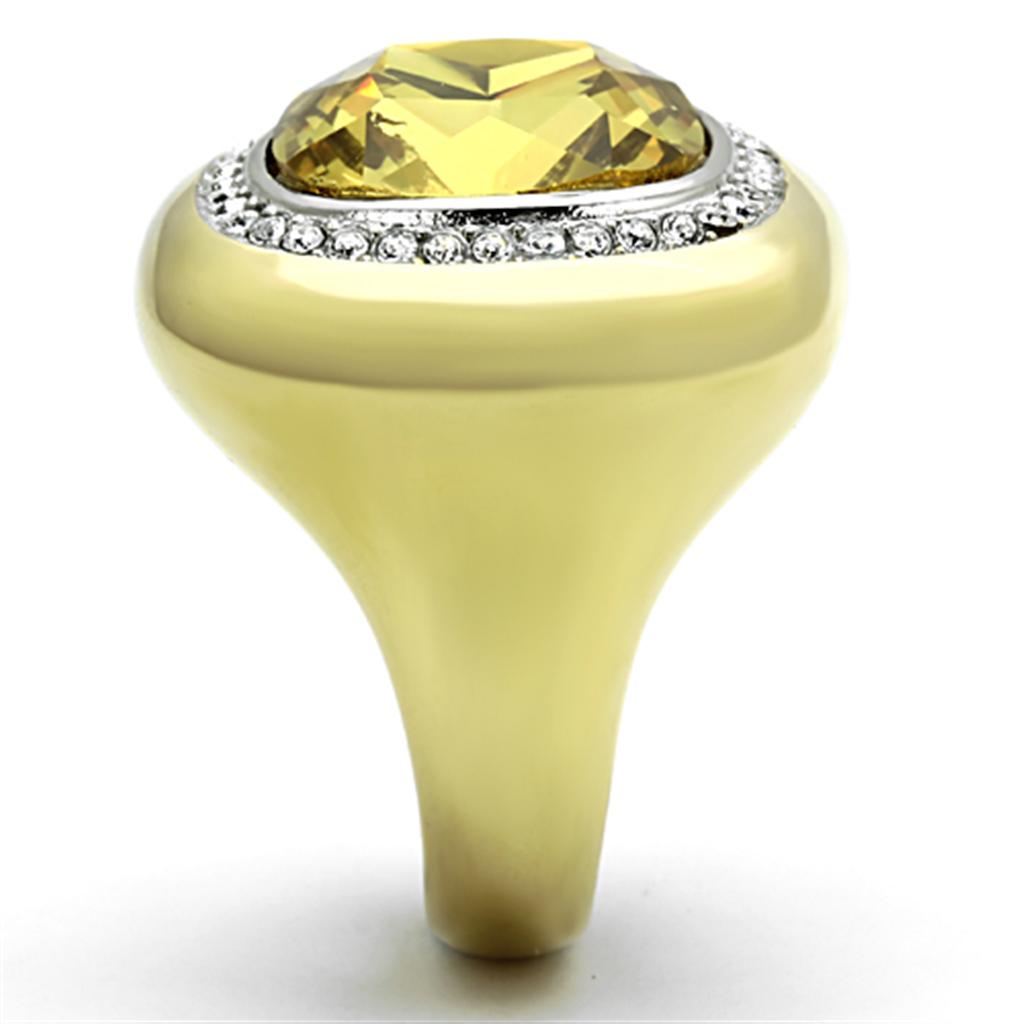 Two-Tone IP Gold (Ion Plating) Stainless Steel Ring with Synthetic Synthetic Glass in Topaz