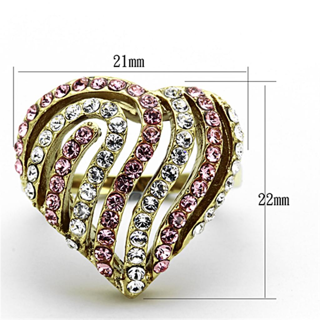 IP Gold(Ion Plating) Stainless Steel Ring with Top Grade Crystal in Light Rose