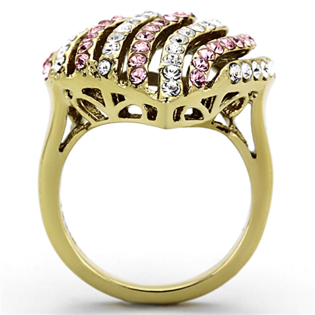 IP Gold(Ion Plating) Stainless Steel Ring with Top Grade Crystal in Light Rose