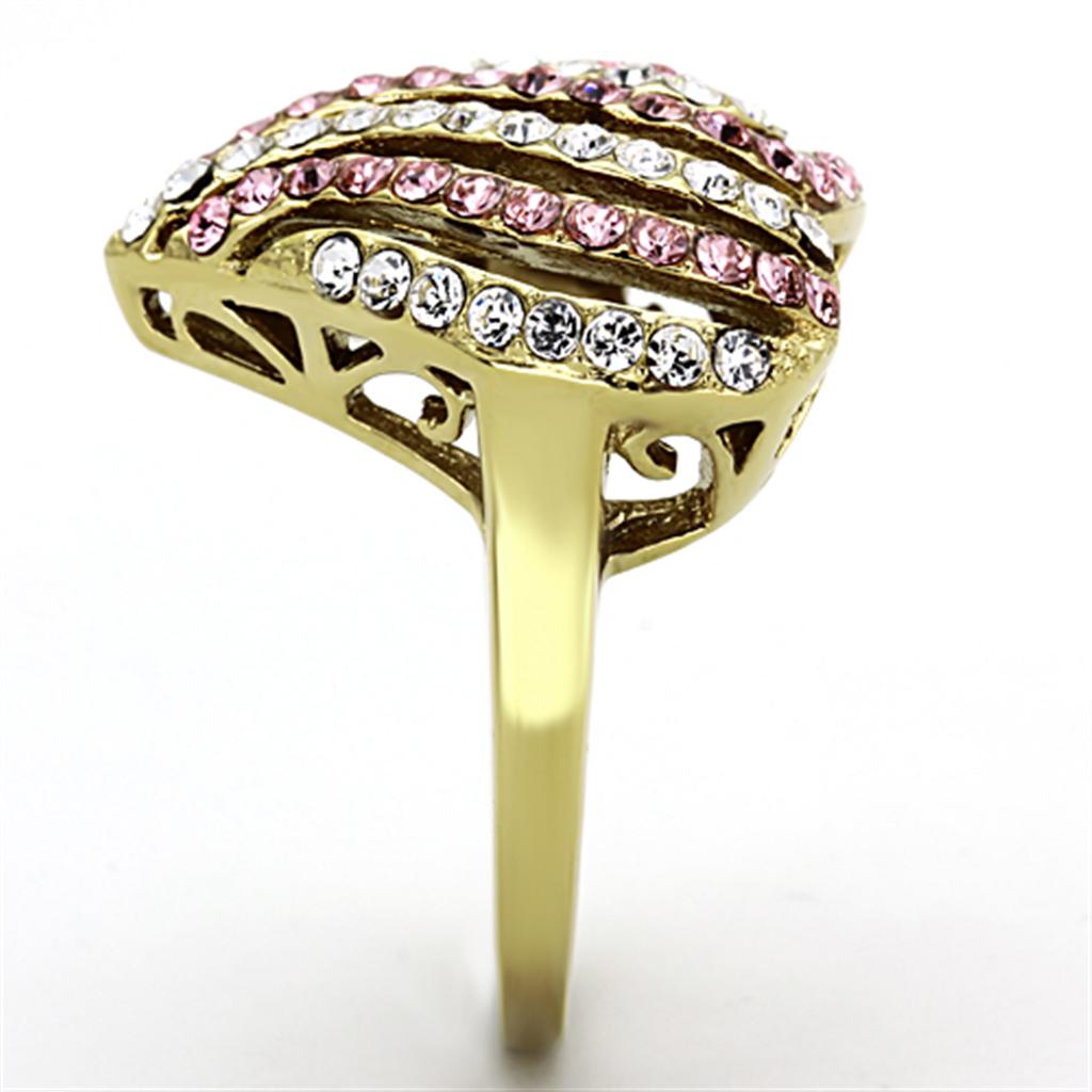 IP Gold(Ion Plating) Stainless Steel Ring with Top Grade Crystal in Light Rose