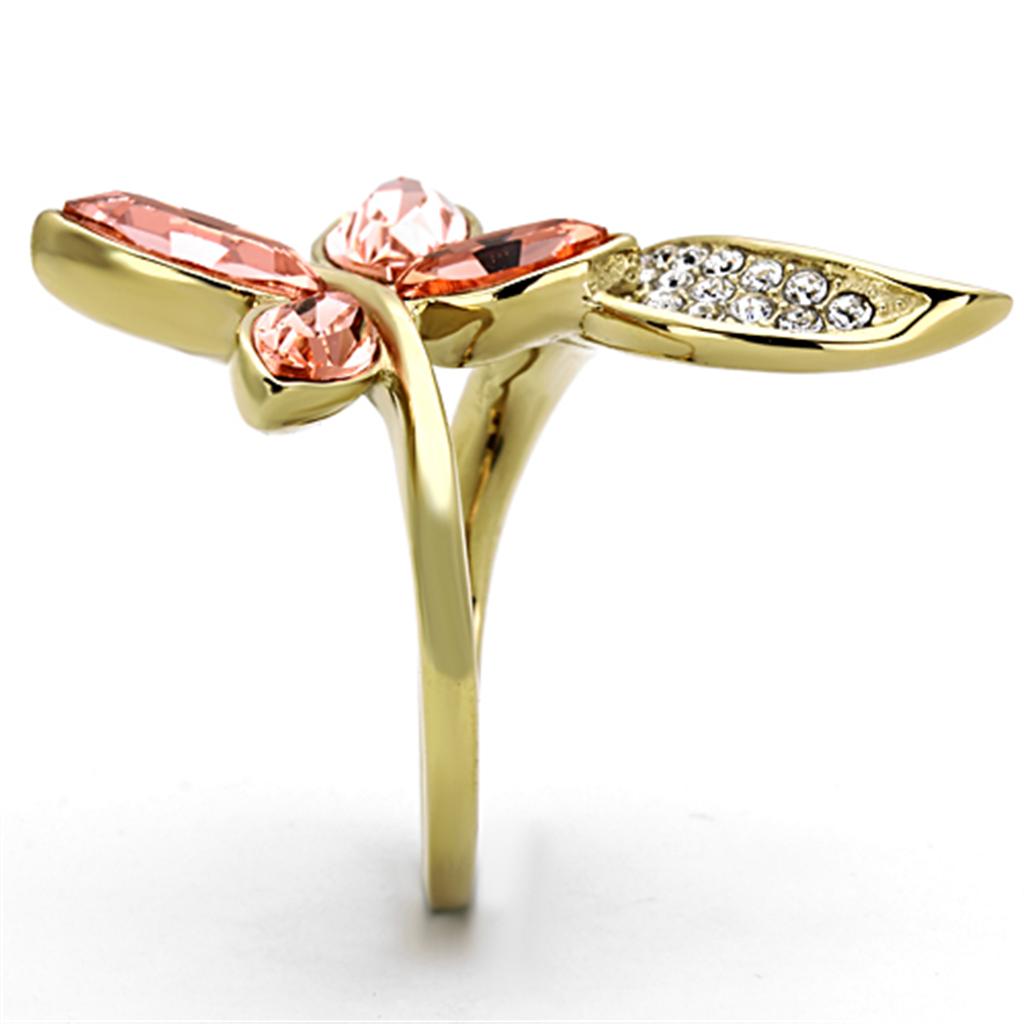 IP Gold(Ion Plating) Stainless Steel Ring with Top Grade Crystal in Light Peach