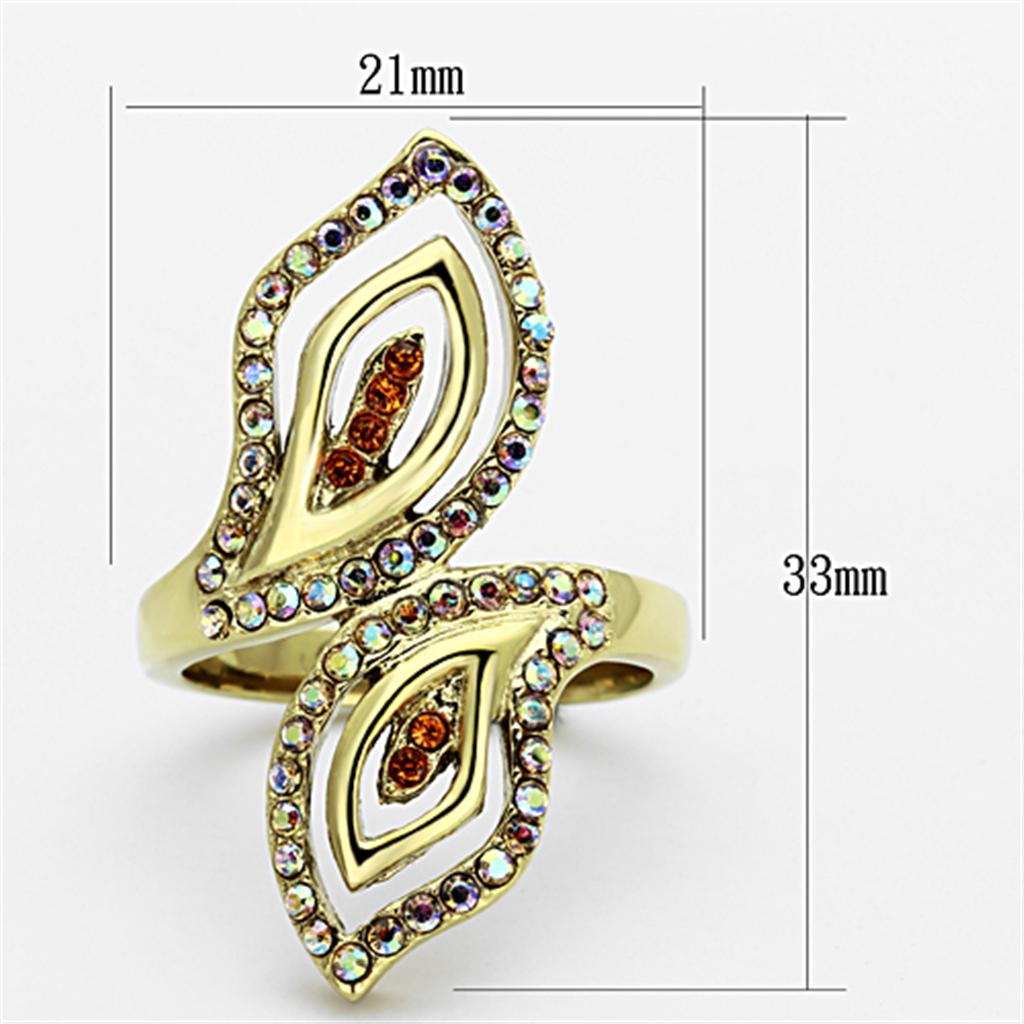 IP Gold(Ion Plating) Stainless Steel Ring with Top Grade Crystal in Multi Color