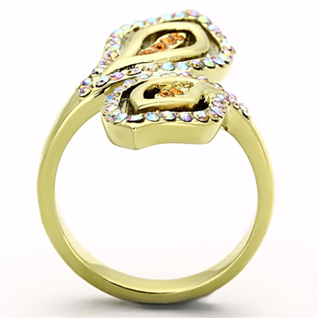 IP Gold(Ion Plating) Stainless Steel Ring with Top Grade Crystal in Multi Color
