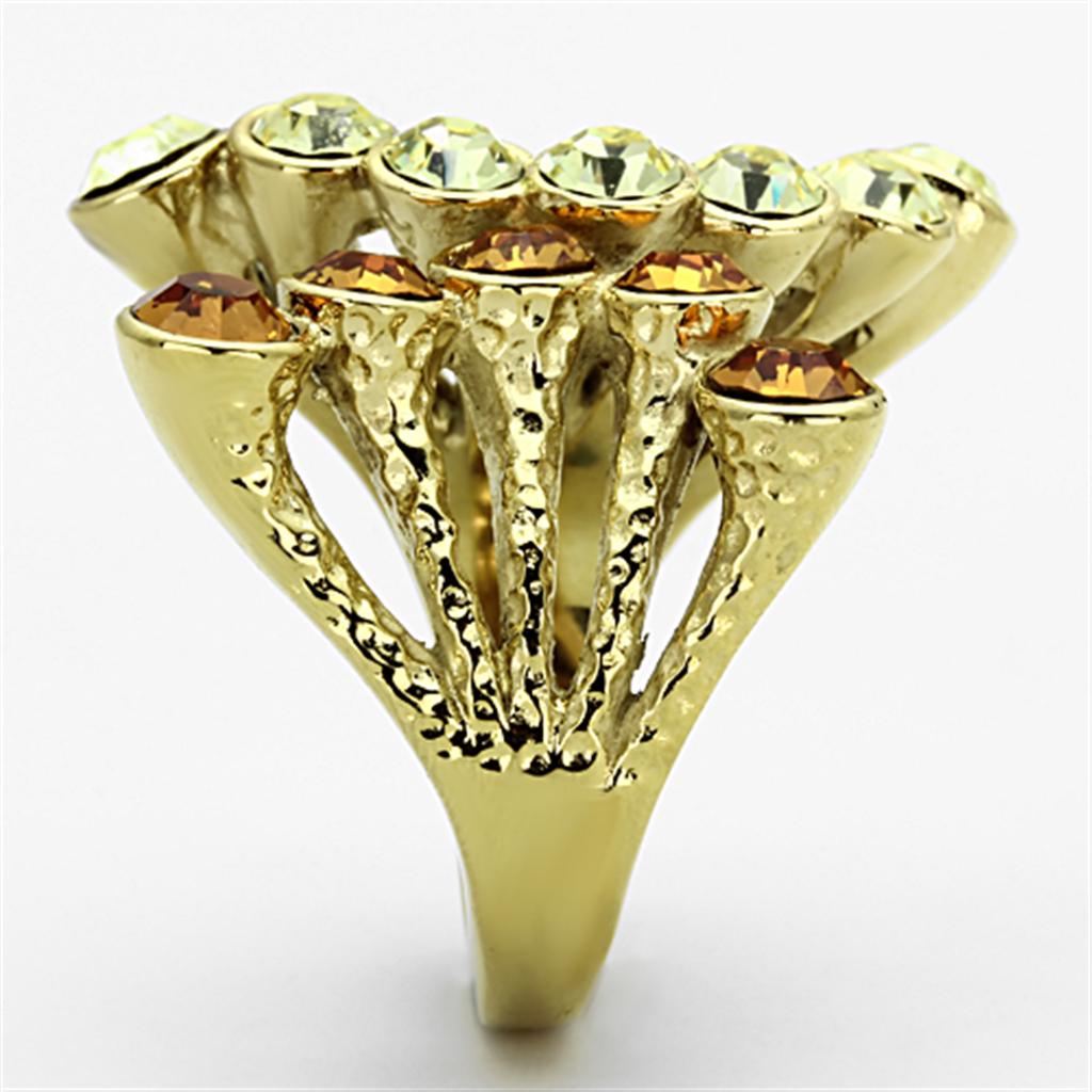 IP Gold(Ion Plating) Stainless Steel Ring with Top Grade Crystal in Multi Color