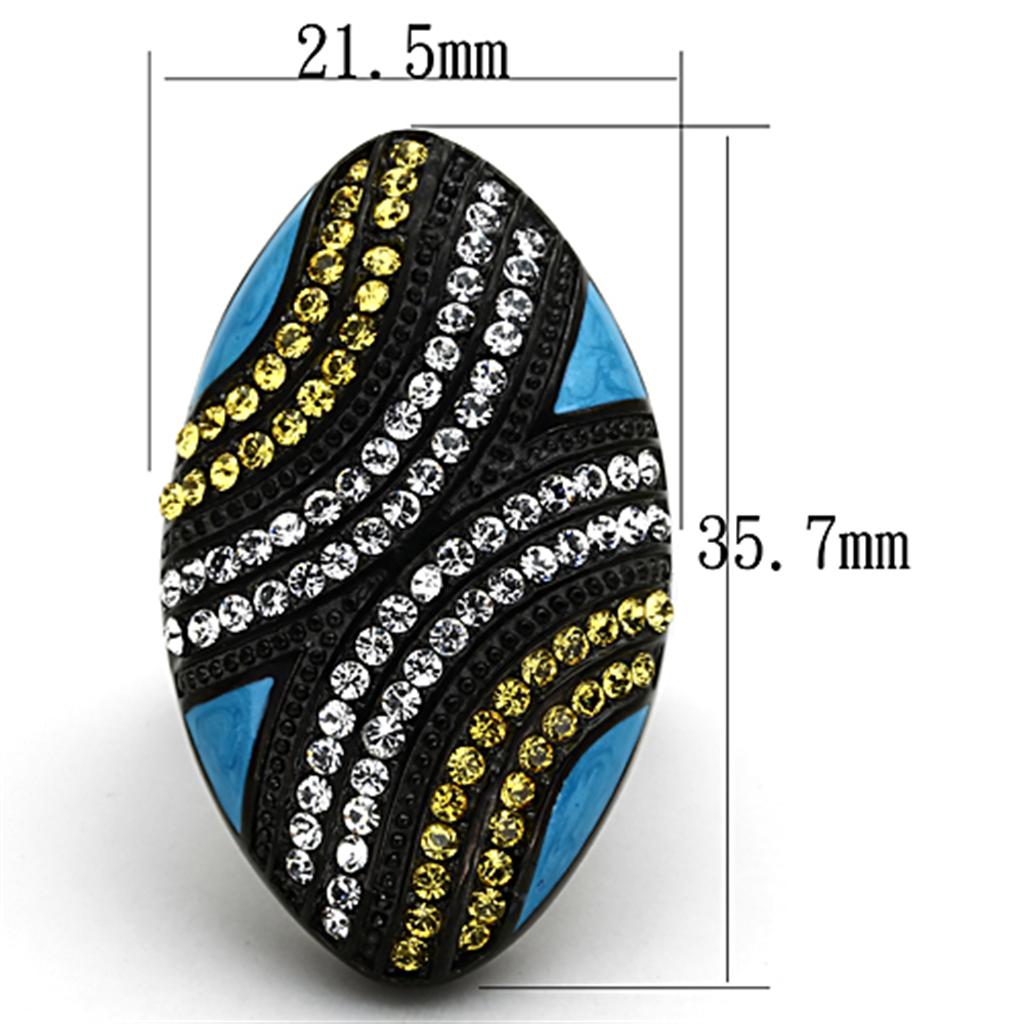 IP Black(Ion Plating) Stainless Steel Ring with Top Grade Crystal in Citrine Yellow