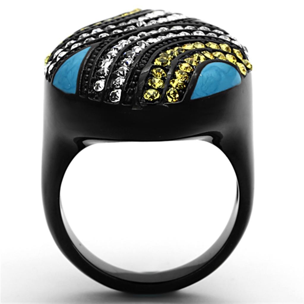 IP Black(Ion Plating) Stainless Steel Ring with Top Grade Crystal in Citrine Yellow