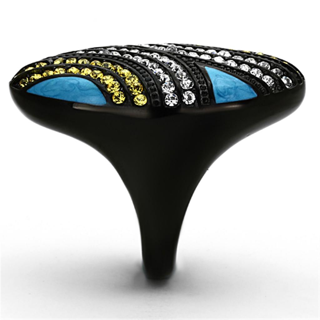 IP Black(Ion Plating) Stainless Steel Ring with Top Grade Crystal in Citrine Yellow