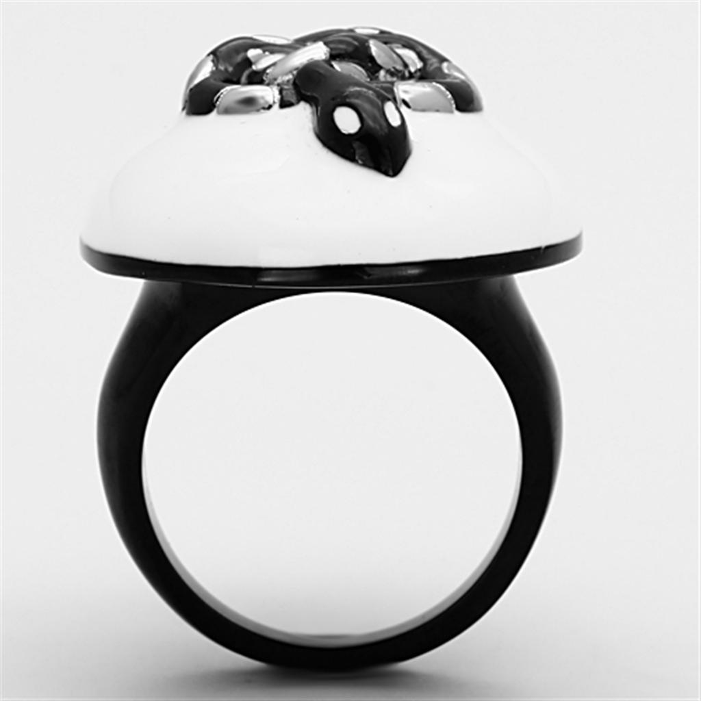 Two-Tone IP Black Stainless Steel Ring with Epoxy in White