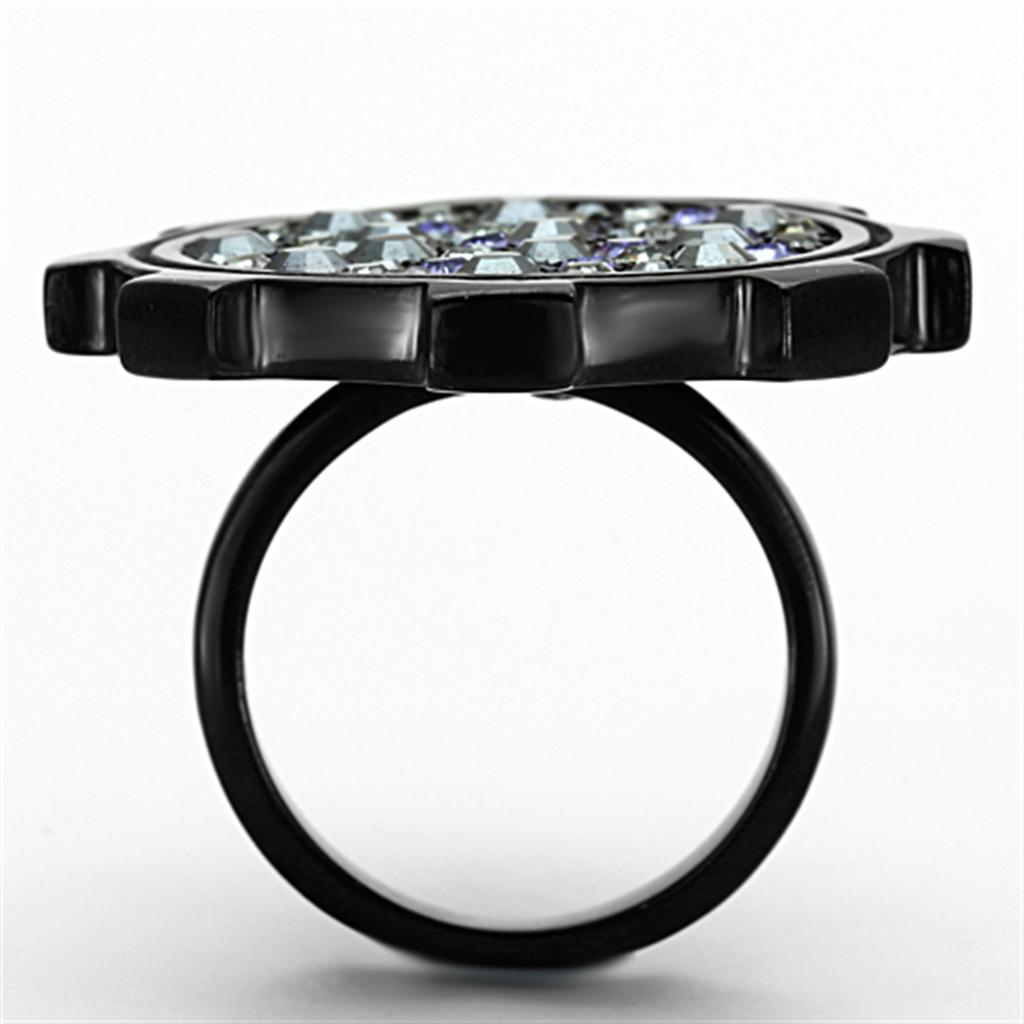 IP Black(Ion Plating) Stainless Steel Ring with Top Grade Crystal in Multi Color