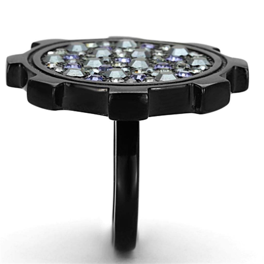 IP Black(Ion Plating) Stainless Steel Ring with Top Grade Crystal in Multi Color
