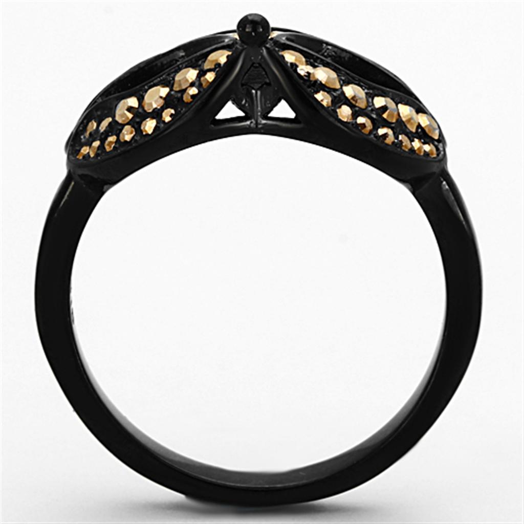 IP Black(Ion Plating) Stainless Steel Ring with Top Grade Crystal in Metallic Light Gold