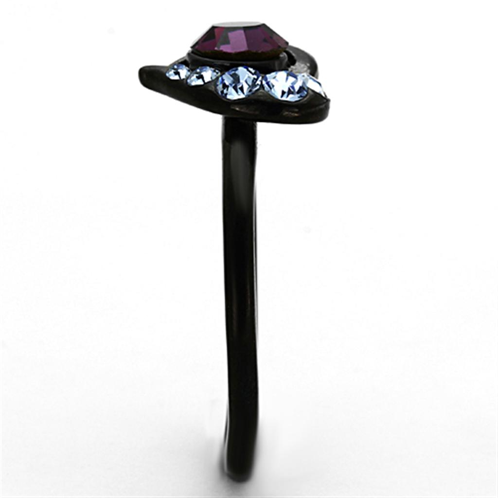 IP Black(Ion Plating) Stainless Steel Ring with Top Grade Crystal in Amethyst