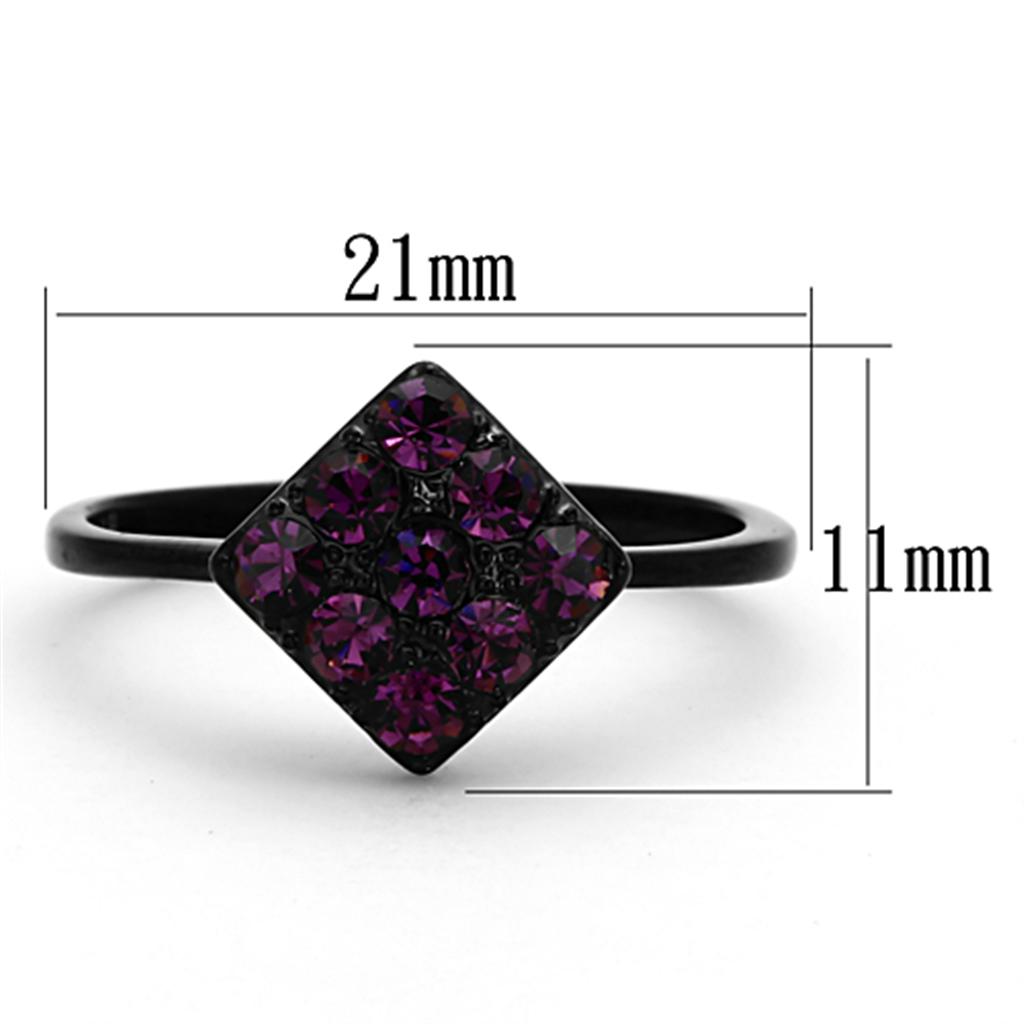IP Black(Ion Plating) Stainless Steel Ring with Top Grade Crystal in Amethyst