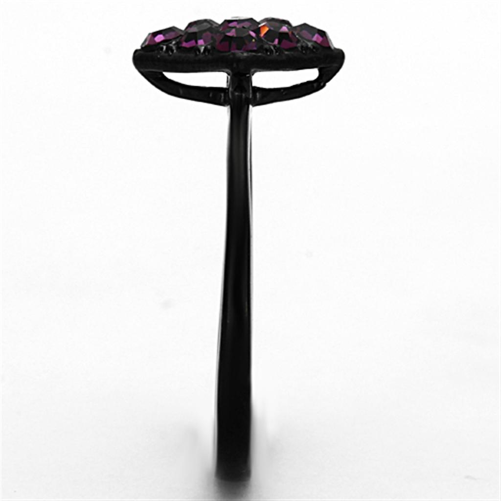 IP Black(Ion Plating) Stainless Steel Ring with Top Grade Crystal in Amethyst