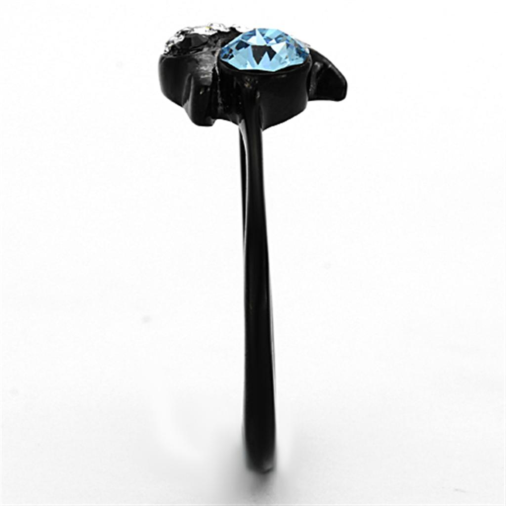 IP Black(Ion Plating) Stainless Steel Ring with Top Grade Crystal in Sea Blue