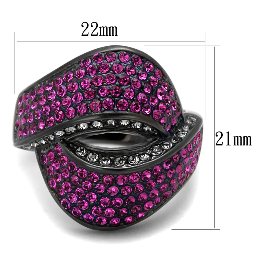 IP Light Black (IP Gun) Stainless Steel Ring with Top Grade Crystal in Light Peach