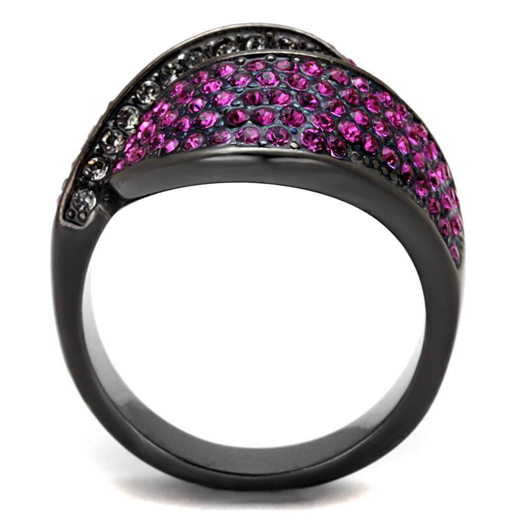IP Light Black (IP Gun) Stainless Steel Ring with Top Grade Crystal in Light Peach