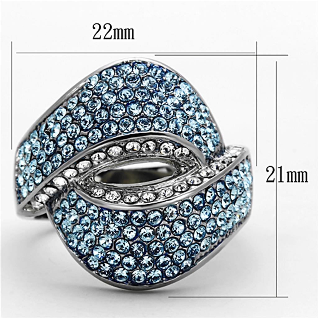 High polished (no plating) Stainless Steel Ring with Top Grade Crystal in Sea Blue