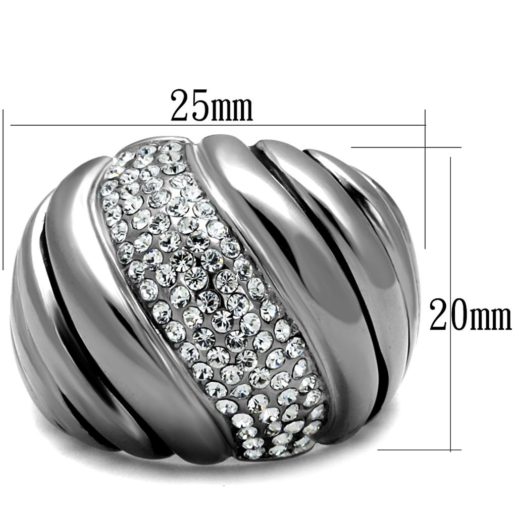 High polished (no plating) Stainless Steel Ring with Top Grade Crystal in Clear