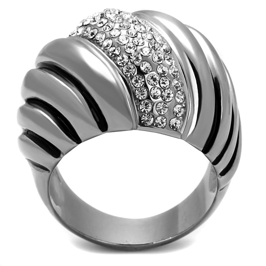 High polished (no plating) Stainless Steel Ring with Top Grade Crystal in Clear