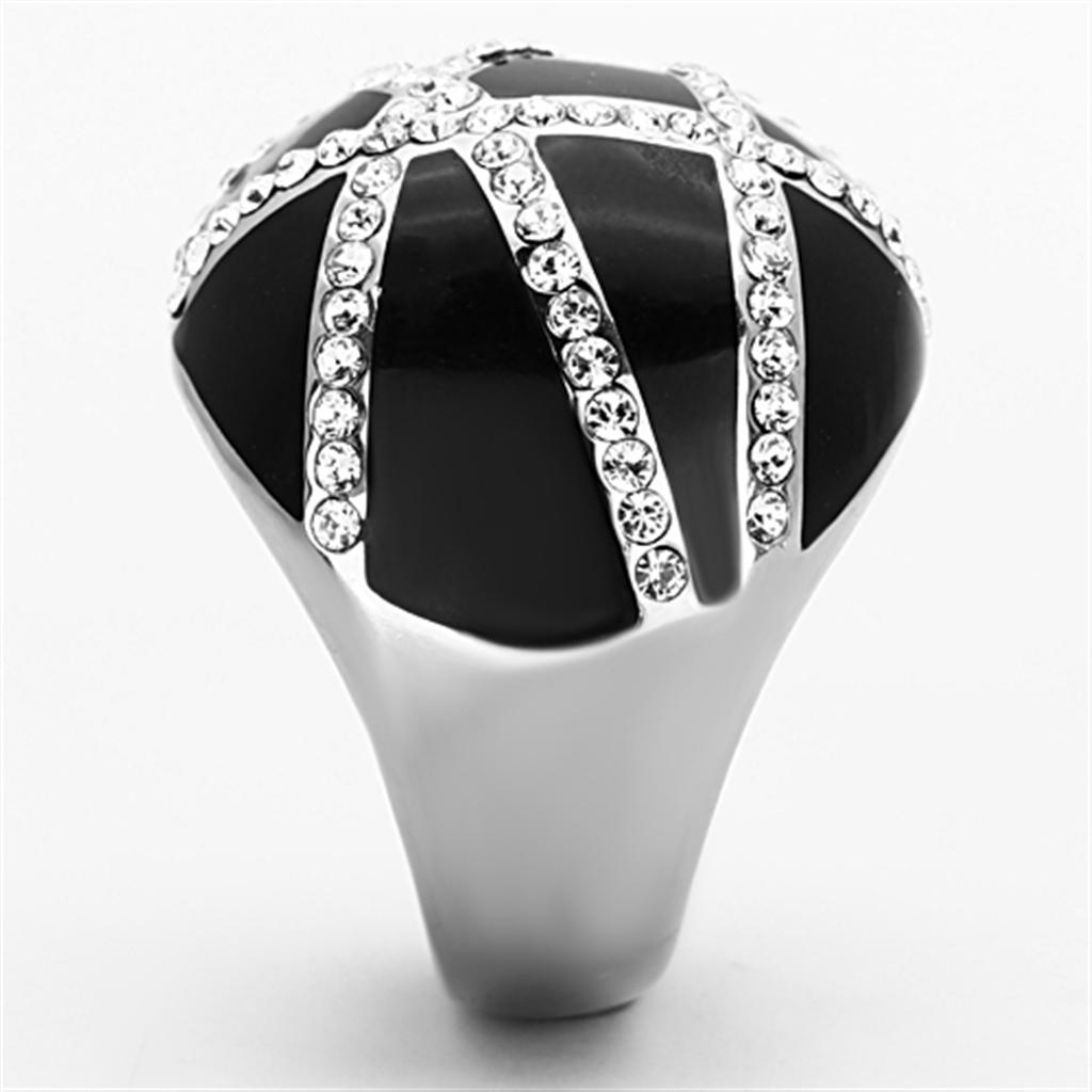 High polished (no plating) Stainless Steel Ring with Top Grade Crystal in Clear