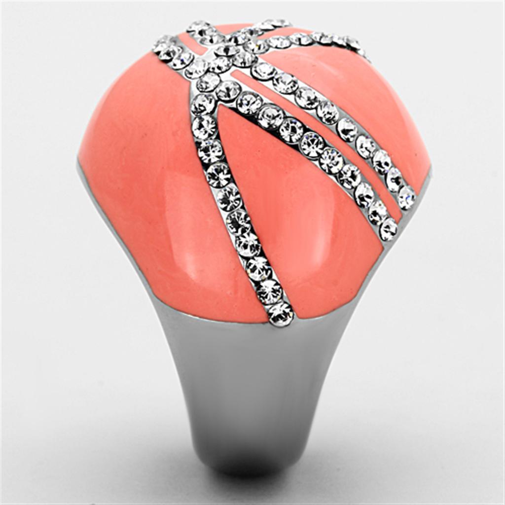 High polished (no plating) Stainless Steel Ring with Top Grade Crystal in Clear