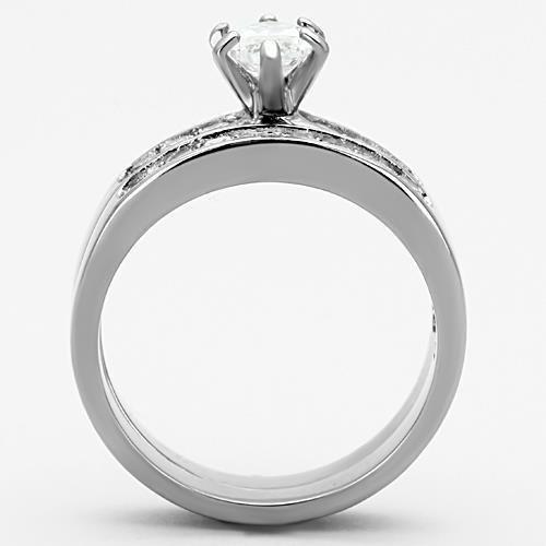 High polished (no plating) Stainless Steel Ring with AAA Grade CZ in Clear