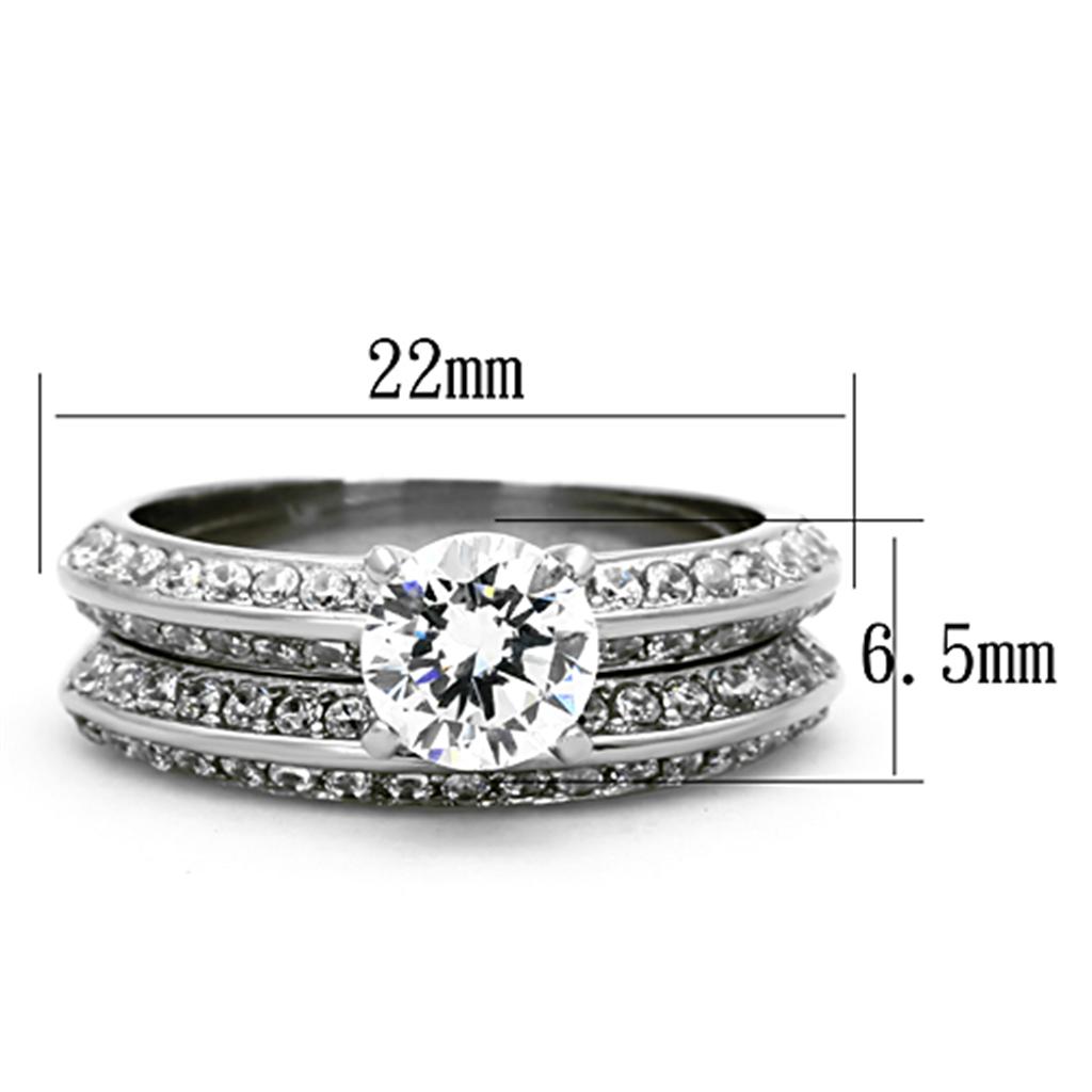High polished (no plating) Stainless Steel Ring with AAA Grade CZ in Clear