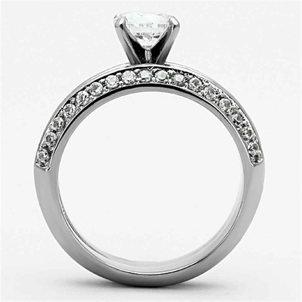 High polished (no plating) Stainless Steel Ring with AAA Grade CZ in Clear