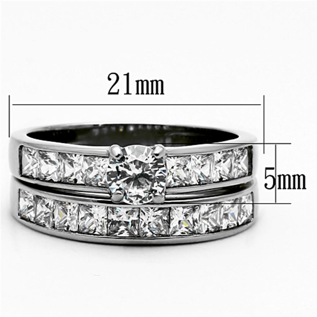 High polished (no plating) Stainless Steel Ring with AAA Grade CZ in Clear