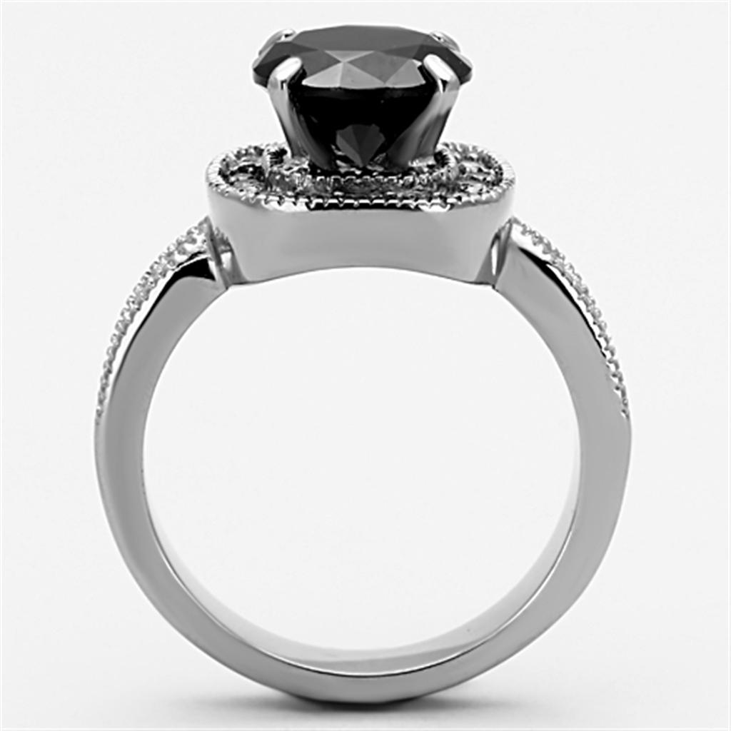 High polished (no plating) Stainless Steel Ring with AAA Grade CZ in Black Diamond