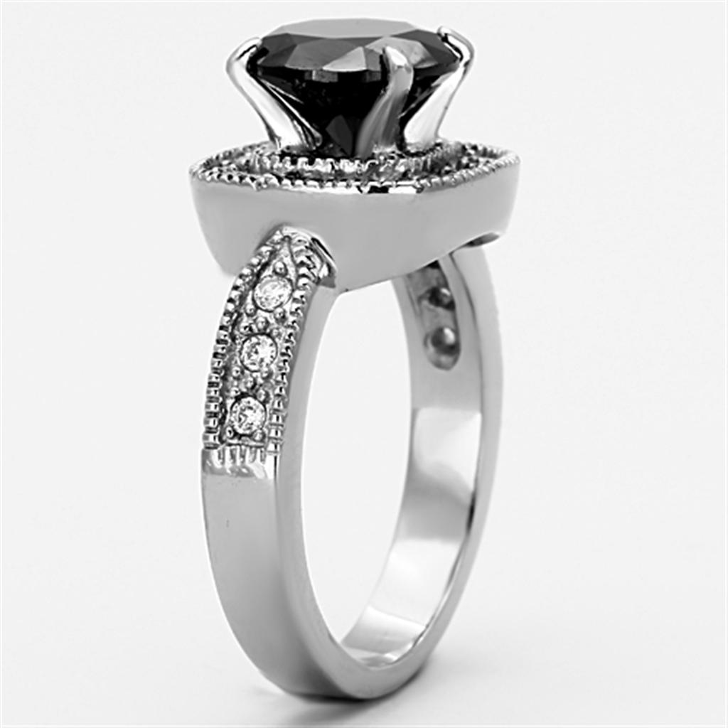 High polished (no plating) Stainless Steel Ring with AAA Grade CZ in Black Diamond