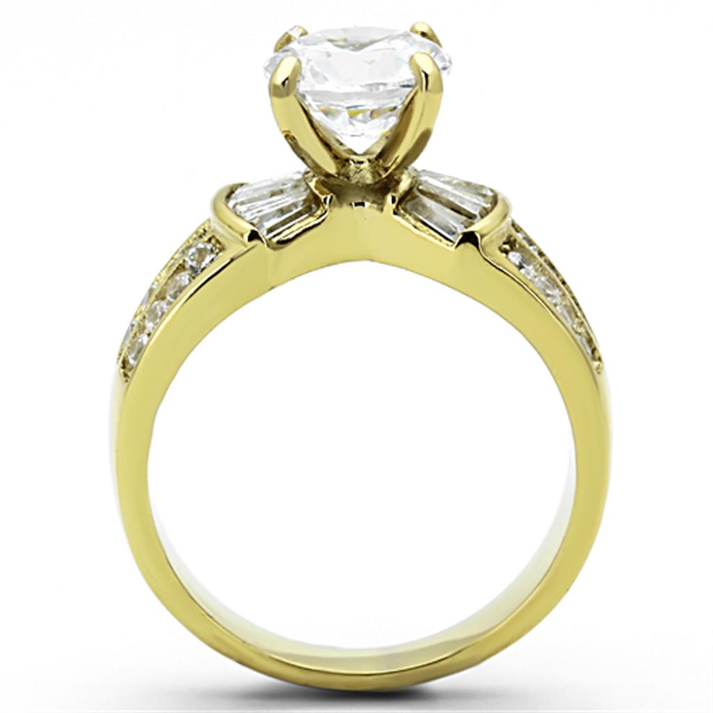 IP Gold(Ion Plating) Stainless Steel Ring with AAA Grade CZ in Clear