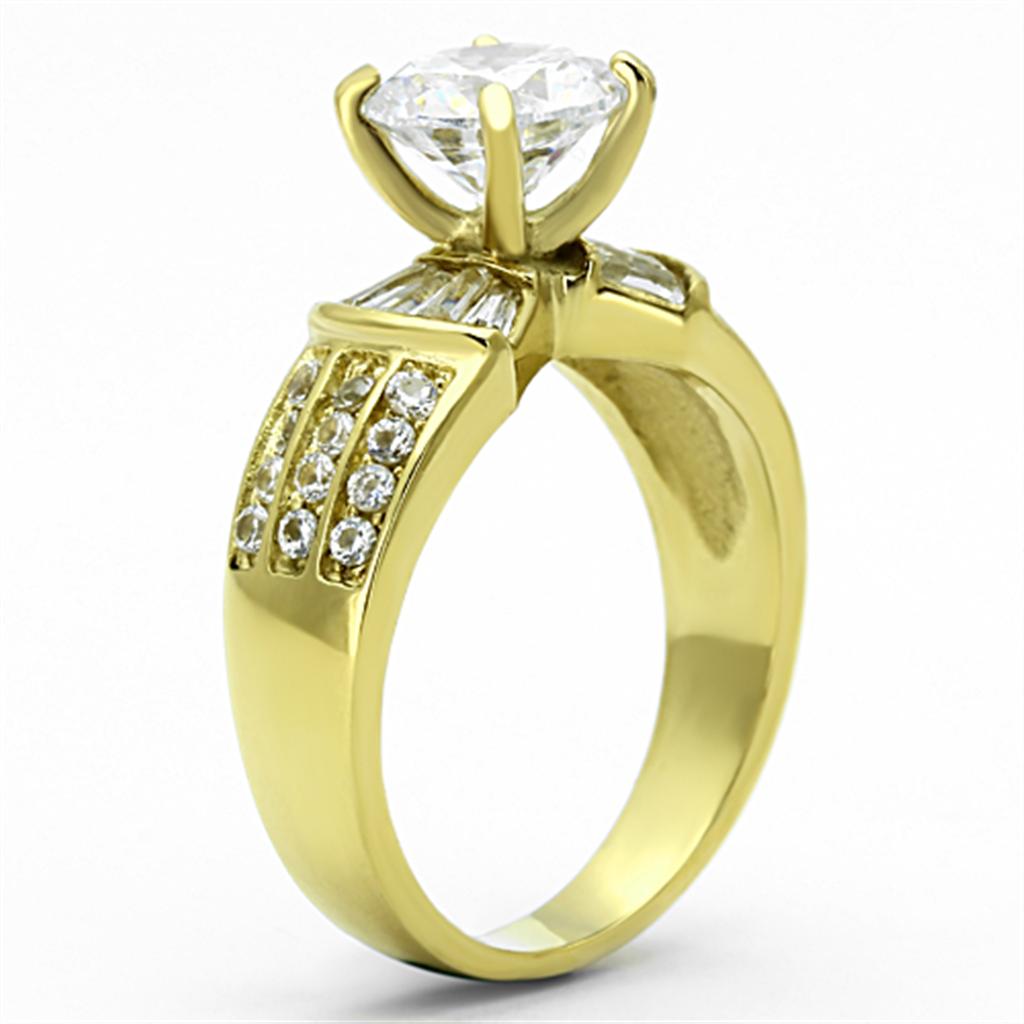 IP Gold(Ion Plating) Stainless Steel Ring with AAA Grade CZ in Clear