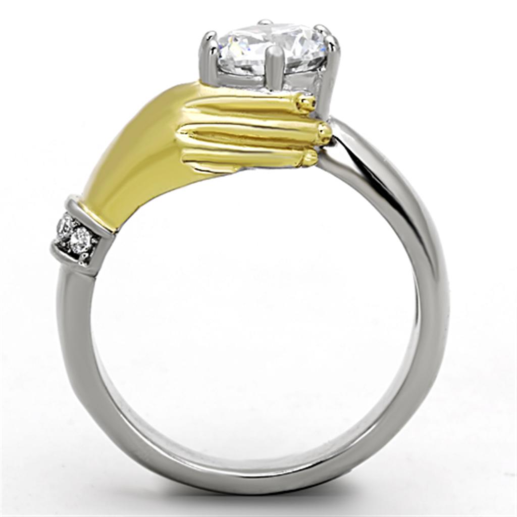 Two-Tone IP Gold (Ion Plating) Stainless Steel Ring with AAA Grade CZ in Clear