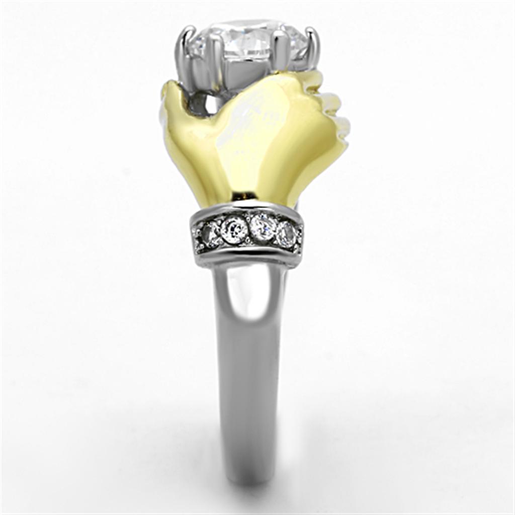 Two-Tone IP Gold (Ion Plating) Stainless Steel Ring with AAA Grade CZ in Clear